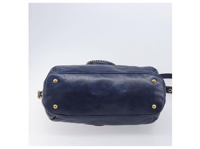 Borsa a mano Miu Miu Vitellolux 2way Navy Gold Auth 206095M D'oro Blu navy - vista 5