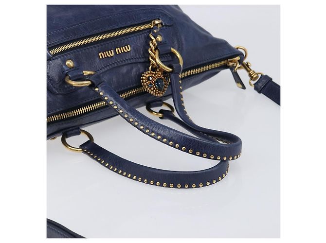 Borsa a mano Miu Miu Vitellolux 2way Navy Gold Auth 206095M D'oro Blu navy - vista 7