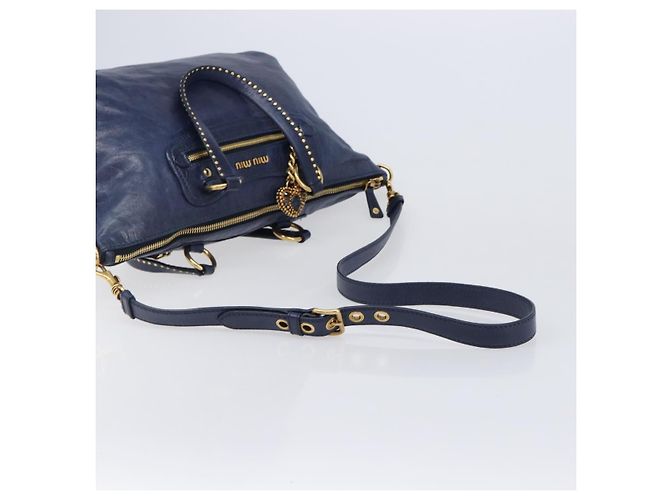 Borsa a mano Miu Miu Vitellolux 2way Navy Gold Auth 206095M D'oro Blu navy - vista 8