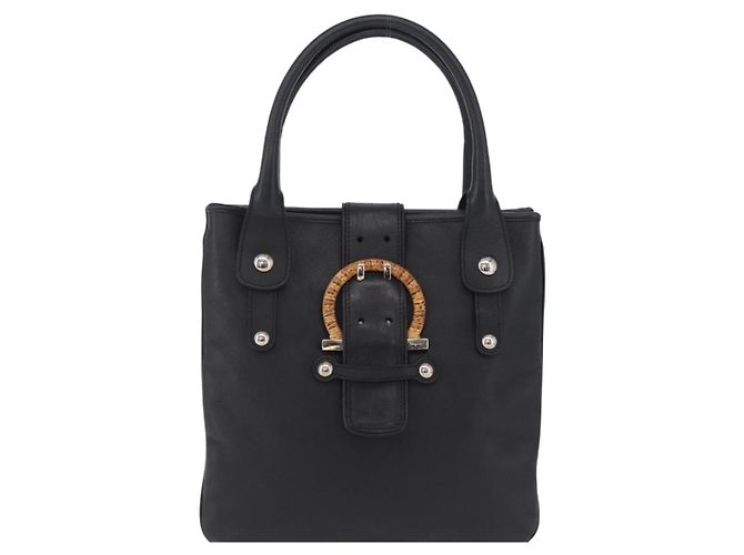 Borsa a mano Salvatore Ferragamo Gancini in pelle nera e argento Auth BA16166 Nero - vista 13