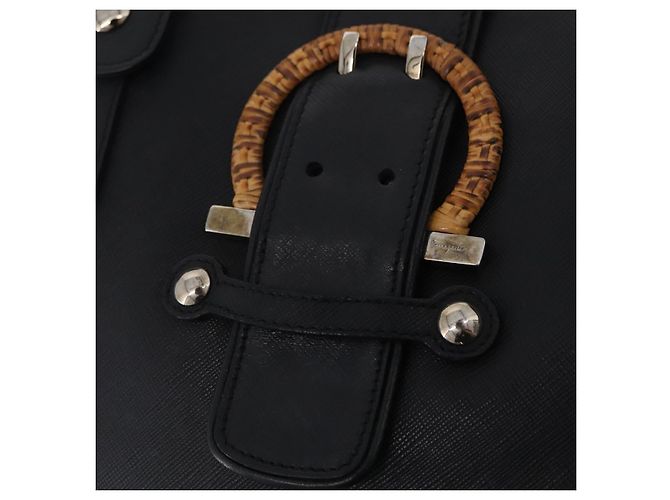 Borsa a mano Salvatore Ferragamo Gancini in pelle nera e argento Auth BA16166 Nero - vista 19