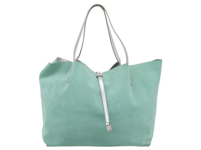 Borsa Tote Tiffany & Co. Camoscio Blu Turchese Argento Auth 206280A - vista 13