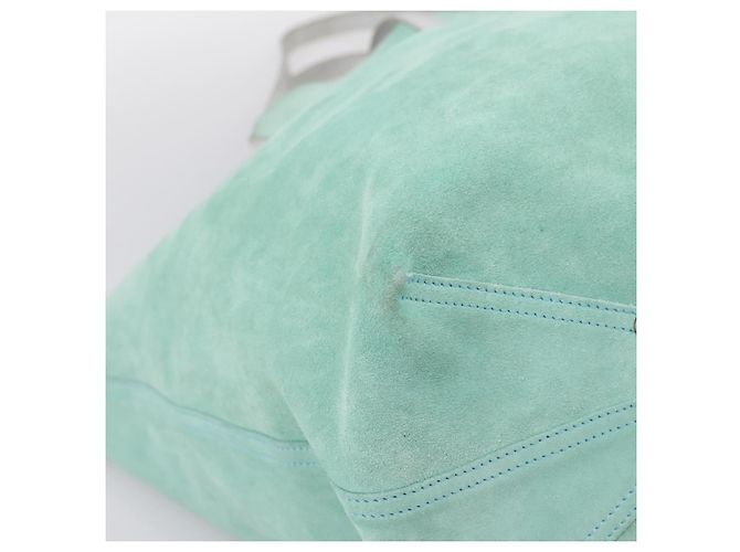 Borsa Tote Tiffany & Co. Camoscio Blu Turchese Argento Auth 206280A - vista 17