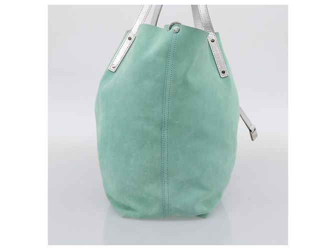 Borsa Tote Tiffany & Co. Camoscio Blu Turchese Argento Auth 206280A - vista 3