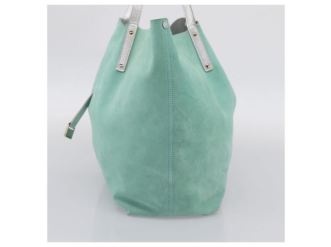 Borsa Tote Tiffany & Co. Camoscio Blu Turchese Argento Auth 206280A - vista 4
