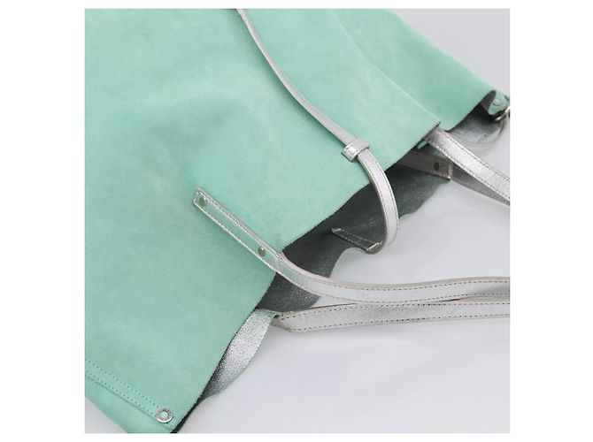 Borsa Tote Tiffany & Co. Camoscio Blu Turchese Argento Auth 206280A - vista 6