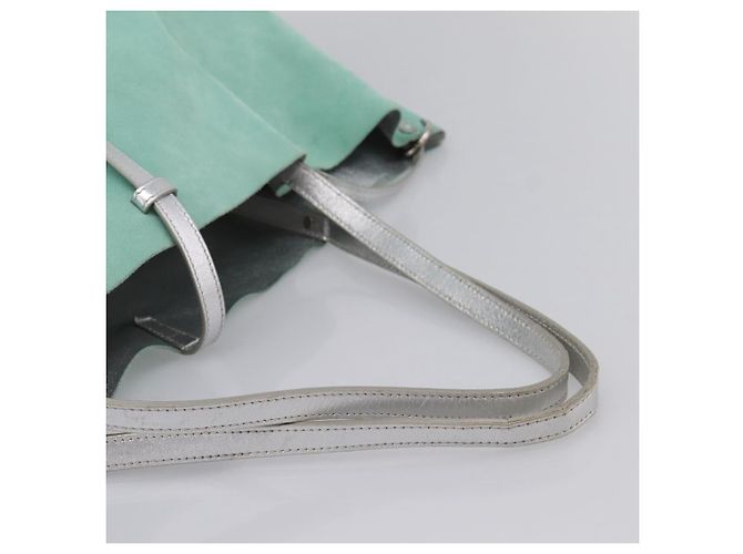 Borsa Tote Tiffany & Co. Camoscio Blu Turchese Argento Auth 206280A - vista 7