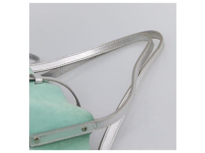 Borsa Tote Tiffany & Co. Camoscio Blu Turchese Argento Auth 206280A - vista 9