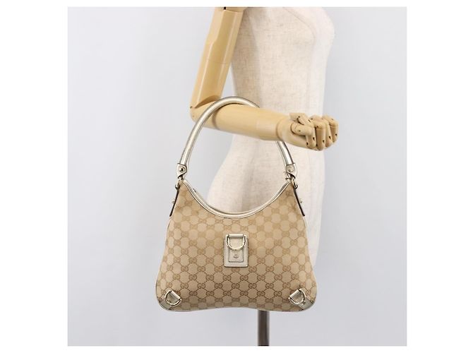 Borsa a tracolla GUCCI GG Canvas Beige Oro 130738 Auth 206053V D'oro - vista 26