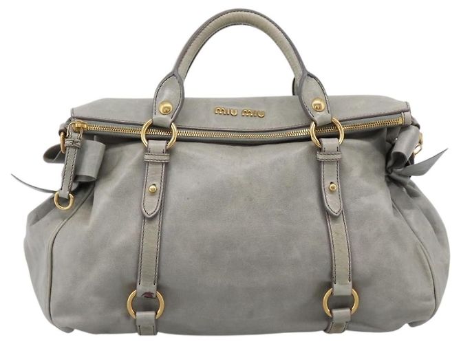Borsa a mano Miu Miu Vitter Lux in pelle 2way Grigio Oro Auth ka6308 Marrone D'oro - vista 13