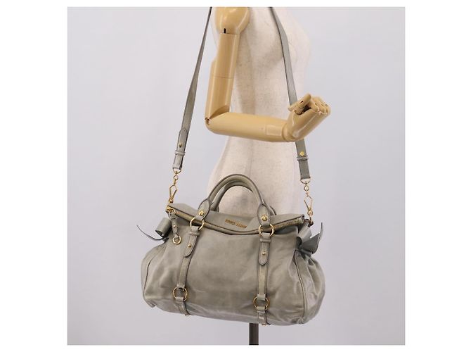 Borsa a mano Miu Miu Vitter Lux in pelle 2way Grigio Oro Auth ka6308 Marrone D'oro - vista 26
