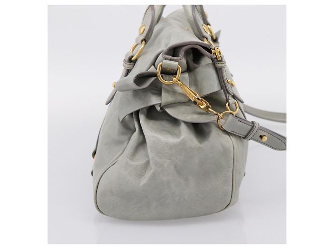 Borsa a mano Miu Miu Vitter Lux in pelle 2way Grigio Oro Auth ka6308 Marrone D'oro - vista 3