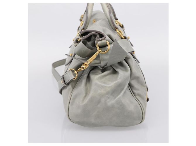 Borsa a mano Miu Miu Vitter Lux in pelle 2way Grigio Oro Auth ka6308 Marrone D'oro - vista 4