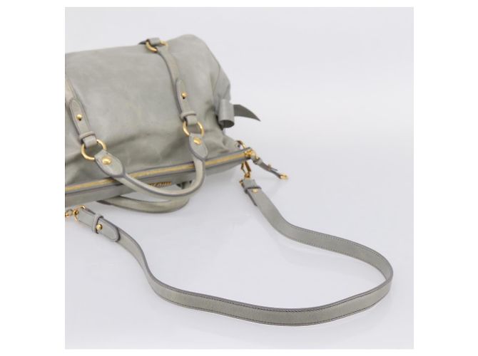 Borsa a mano Miu Miu Vitter Lux in pelle 2way Grigio Oro Auth ka6308 Marrone D'oro - vista 9