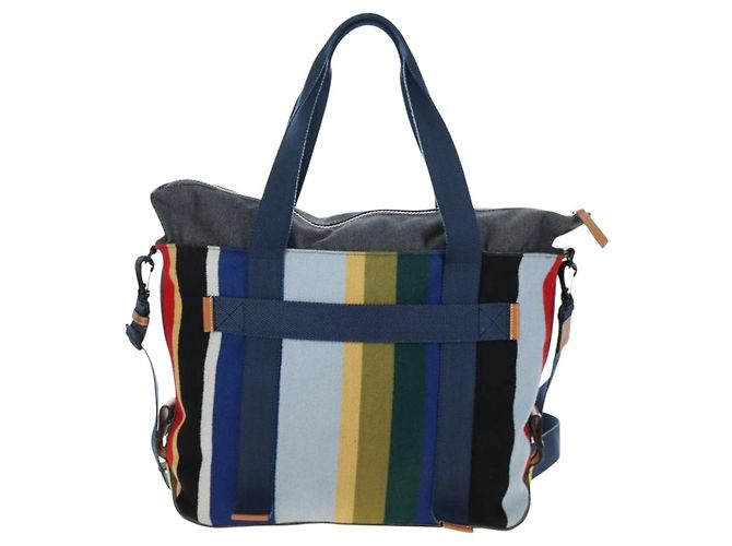 LOEWE Tote Bag Wolle 2way Blau Silber Auth 203705M - Ansicht 2