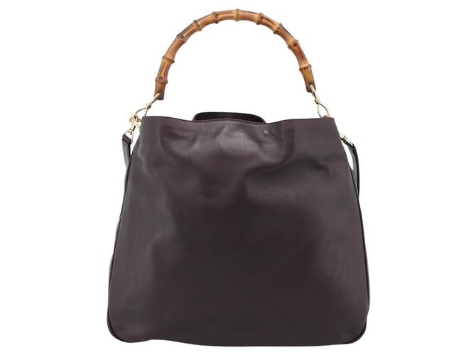 Borsa a tracolla GUCCI Bamboo in pelle 2way marrone scuro oro 001 0166 1577 Auth LN160 - vista 13