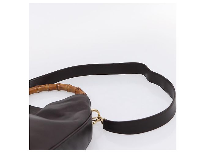 Borsa a tracolla GUCCI Bamboo in pelle 2way marrone scuro oro 001 0166 1577 Auth LN160 - vista 15