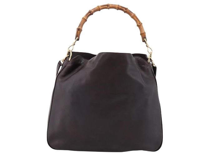 Borsa a tracolla GUCCI Bamboo in pelle 2way marrone scuro oro 001 0166 1577 Auth LN160 - vista 2