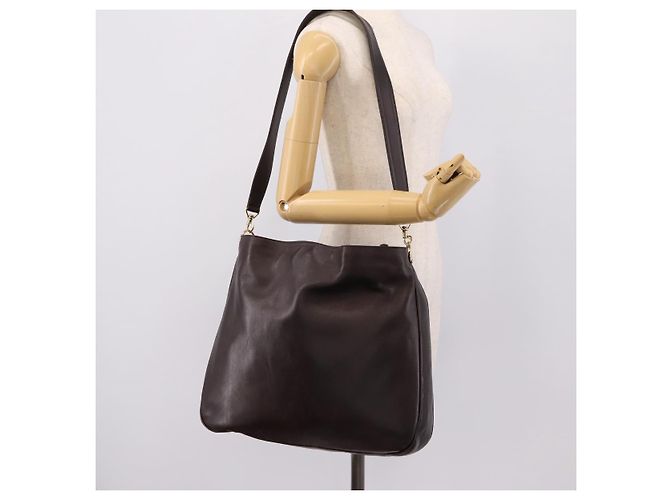 Borsa a tracolla GUCCI Bamboo in pelle 2way marrone scuro oro 001 0166 1577 Auth LN160 - vista 25