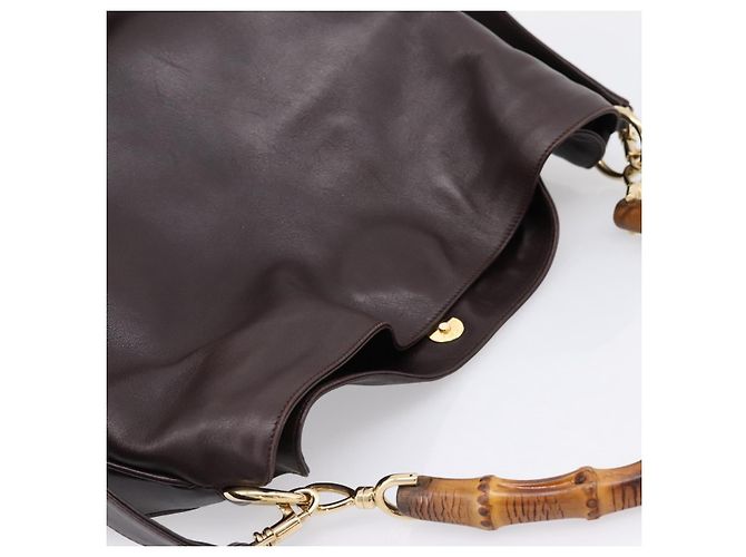Borsa a tracolla GUCCI Bamboo in pelle 2way marrone scuro oro 001 0166 1577 Auth LN160 - vista 6