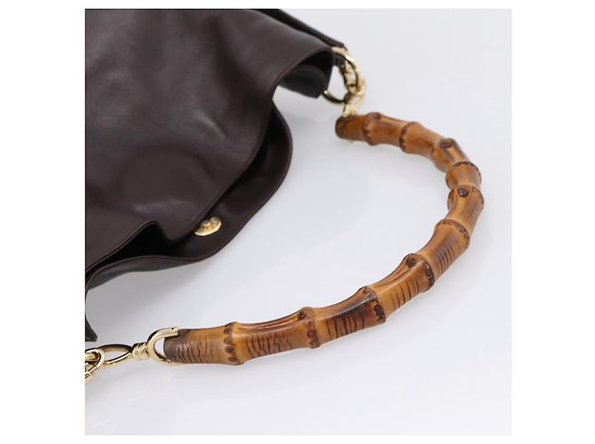 Borsa a tracolla GUCCI Bamboo in pelle 2way marrone scuro oro 001 0166 1577 Auth LN160 - vista 7