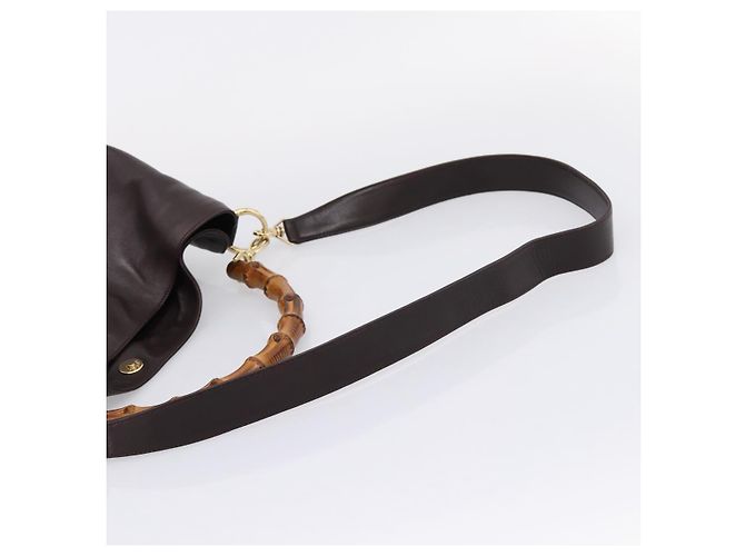 Borsa a tracolla GUCCI Bamboo in pelle 2way marrone scuro oro 001 0166 1577 Auth LN160 - vista 8