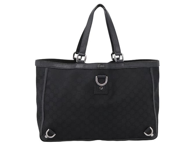 Borsa Tote GUCCI GG Canvas Abbey Nero Argento 293580 Auth 204921 - vista 13