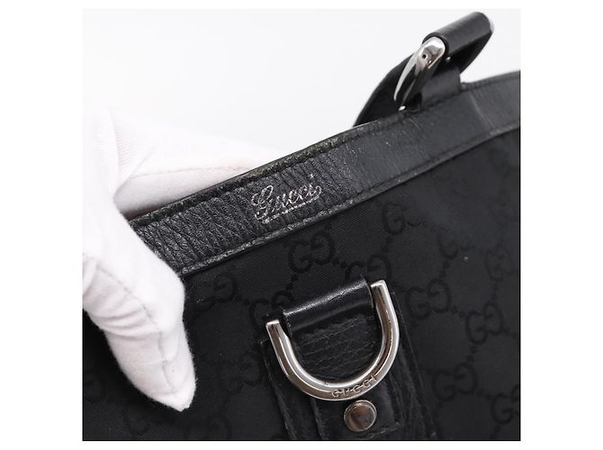 Borsa Tote GUCCI GG Canvas Abbey Nero Argento 293580 Auth 204921 - vista 17
