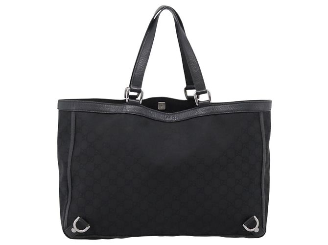 Borsa Tote GUCCI GG Canvas Abbey Nero Argento 293580 Auth 204921 - vista 2