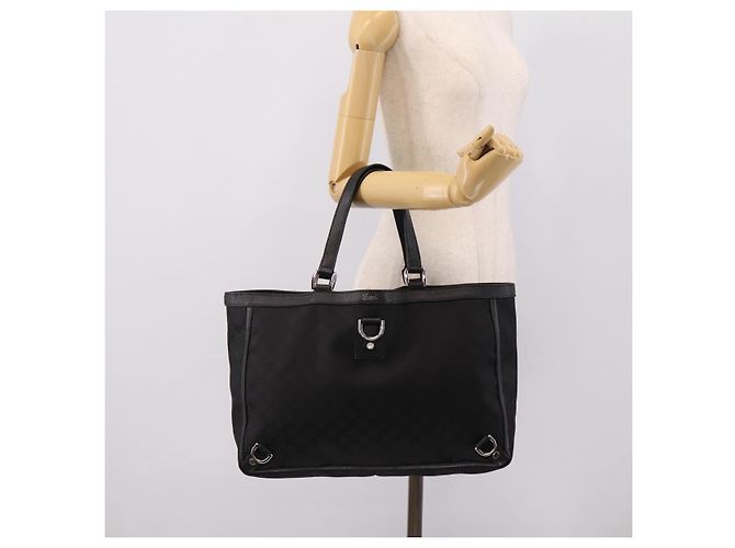 Borsa Tote GUCCI GG Canvas Abbey Nero Argento 293580 Auth 204921 - vista 23