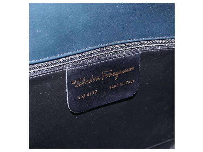 Borsa Salvatore Ferragamo Gancini in pelle blu navy e oro autentica 206360 D'oro - vista 12
