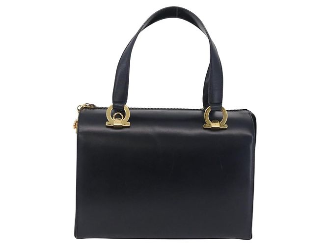 Borsa Salvatore Ferragamo Gancini in pelle blu navy e oro autentica 206360 D'oro - vista 13