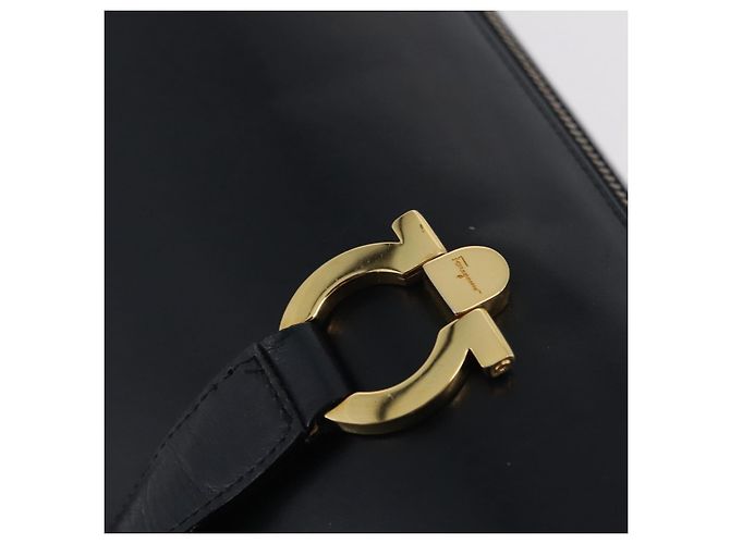Borsa Salvatore Ferragamo Gancini in pelle blu navy e oro autentica 206360 D'oro - vista 15