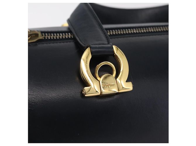 Borsa Salvatore Ferragamo Gancini in pelle blu navy e oro autentica 206360 D'oro - vista 20