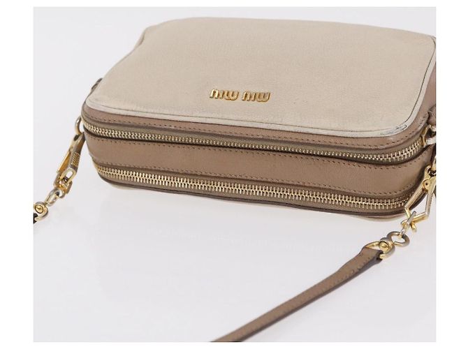Bolso de hombro Miu Miu de cuero Ivory Gold Auth 206322 Dorado Crudo - vista 14