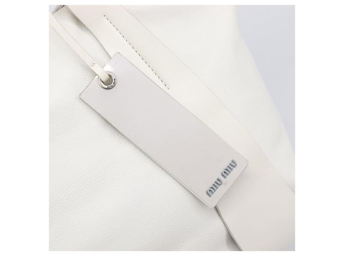 Borsa Tote Miu Miu Pelle Bianca Argento Auth 204751A Bianco - vista 10