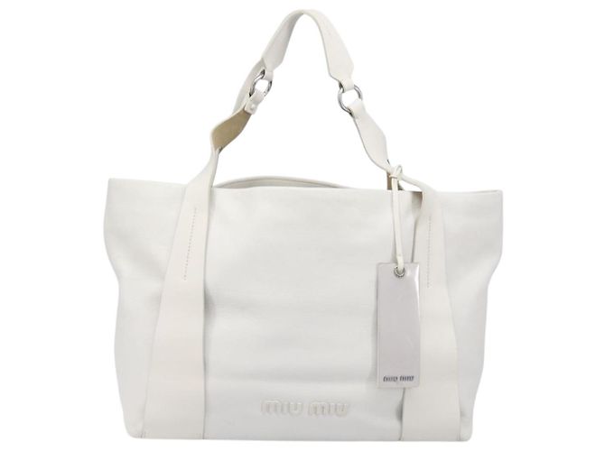 Borsa Tote Miu Miu Pelle Bianca Argento Auth 204751A Bianco - vista 13