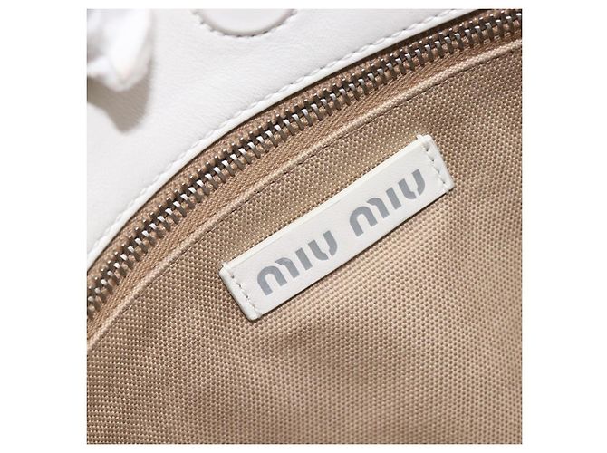 Borsa Tote Miu Miu Pelle Bianca Argento Auth 204751A Bianco - vista 18