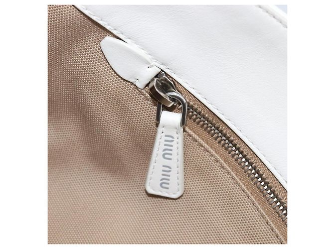 Borsa Tote Miu Miu Pelle Bianca Argento Auth 204751A Bianco - vista 21