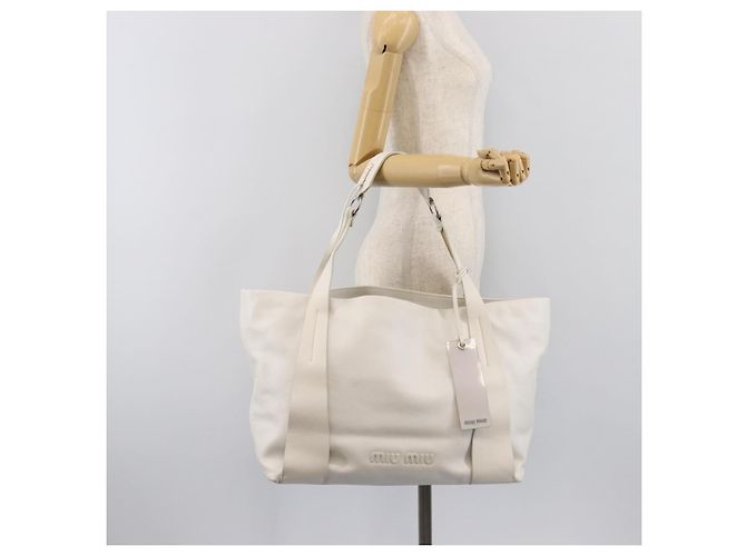 Borsa Tote Miu Miu Pelle Bianca Argento Auth 204751A Bianco - vista 24