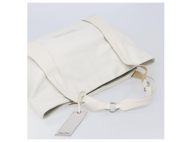 Borsa Tote Miu Miu Pelle Bianca Argento Auth 204751A Bianco - vista 6