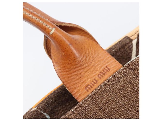 Bolso Tote Miu Miu Canvas Brown Gold Tone Auth bs37123 Castaño - vista 18