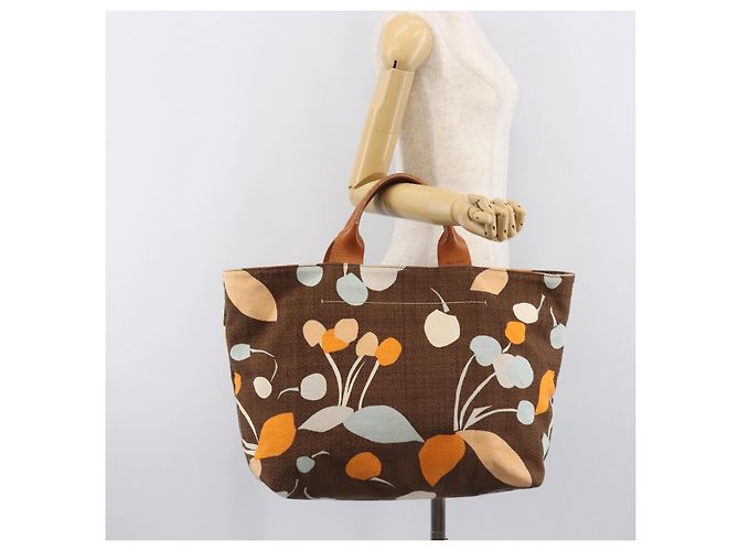 Bolso Tote Miu Miu Canvas Brown Gold Tone Auth bs37123 Castaño - vista 26