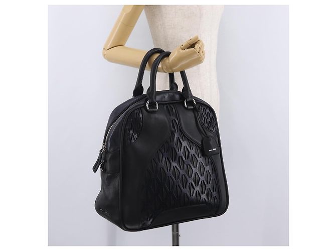 Borsa a mano Miu Miu in pelle nera e argento Auth am12613V Nero - vista 27