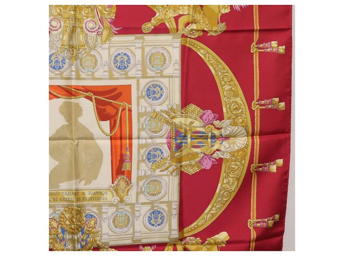 Hermès Pañuelo HERMES Carre 90 Seda Rojo Auth 199702M Roja - vista 19