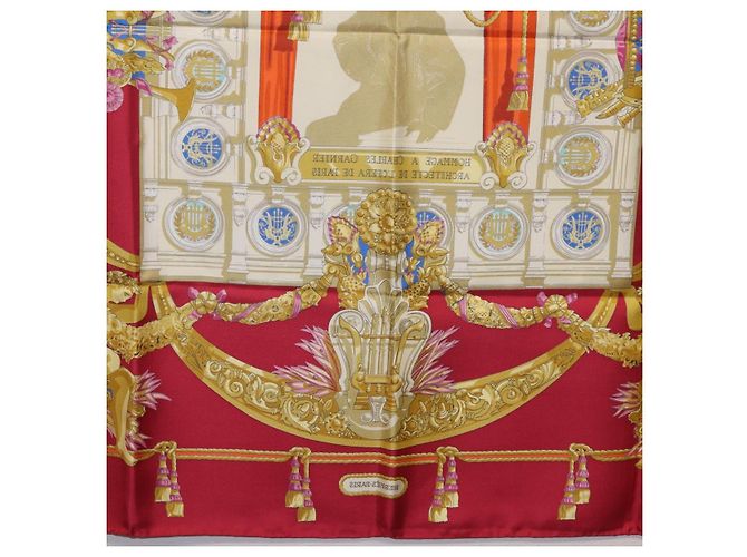 Hermès Pañuelo HERMES Carre 90 Seda Rojo Auth 199702M Roja - vista 21