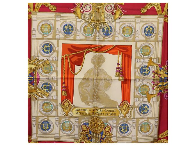 Hermès Pañuelo HERMES Carre 90 Seda Rojo Auth 199702M Roja - vista 6