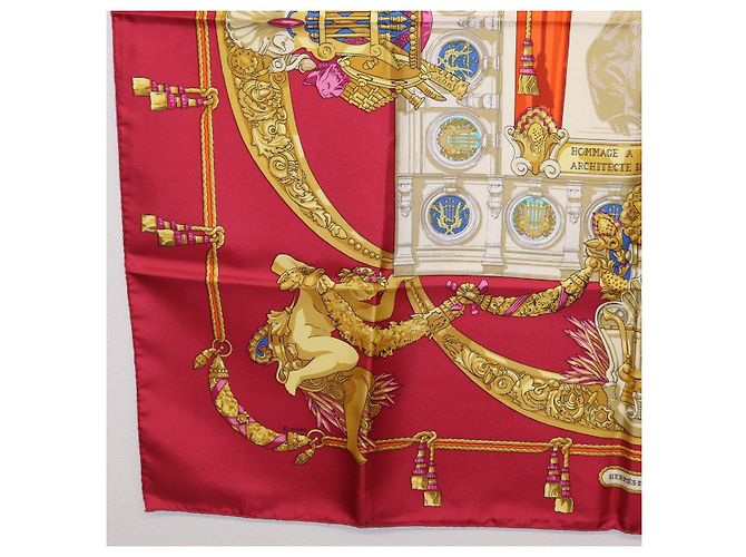 Hermès Pañuelo HERMES Carre 90 Seda Rojo Auth 199702M Roja - vista 8