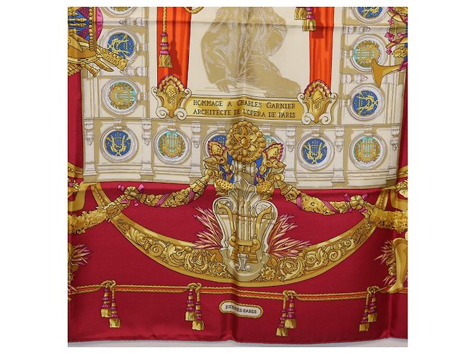 Hermès Pañuelo HERMES Carre 90 Seda Rojo Auth 199702M Roja - vista 9