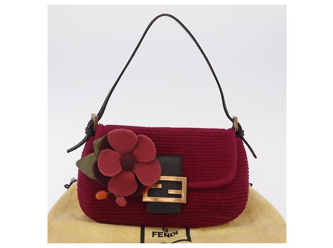 Borsa a tracolla FENDI Mamma Baguette in lana rossa e oro 8BR180 Auth 206269SM - vista 12